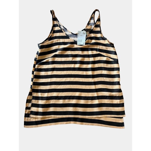 H&M V-Front And Back Satiny Silky Tank Shell Size 6 Caramel And Black Stripe NWT - Picture 1 of 6